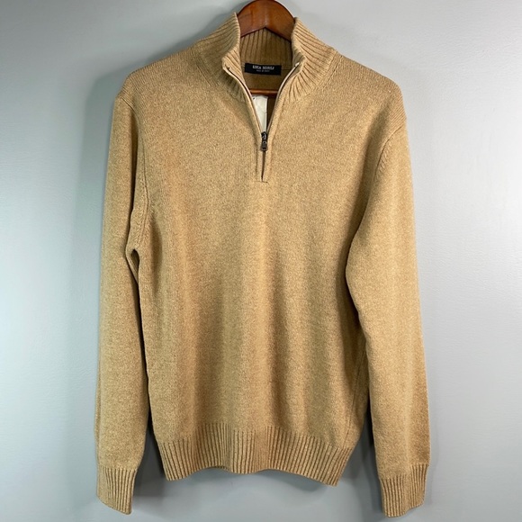 Luca Nobili Mens NWT Camel Tan Italian Wool Blend 1/4 Zip Sweater Long Sleeve L - Picture 11 of 11